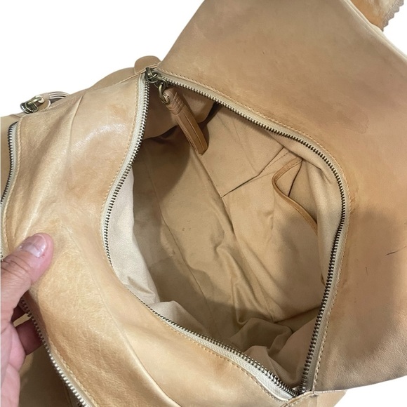 Eske Tan Soft Leather Large Braided Satchel Shoulder Bag - Picture 7 of 16